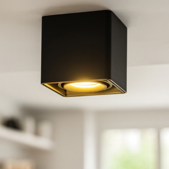 Faretto cubo nero oro orientabile da soffitto