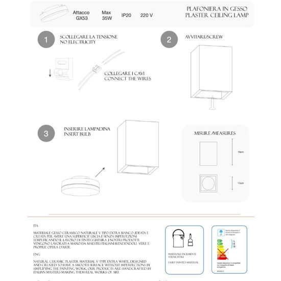 Faretto da soffitto quadrato in gesso bianco Faretto da soffitto quadrato in gesso bianco