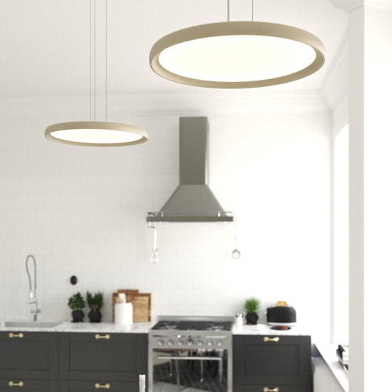 Lampadario per tavolo cucina moderna rotondo sabbia led 25w cct 3000k 3500k 4000k top light plana