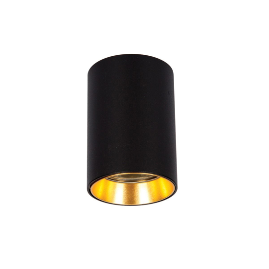 Faretto da soffitto cilindro nero diffusore in oro fp