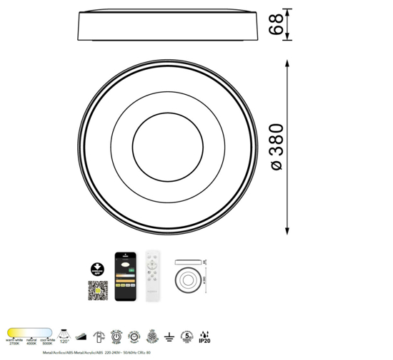 Plafoniera led 56w 2700k a 5000k rotonda oro con telecomando dimmerabile
