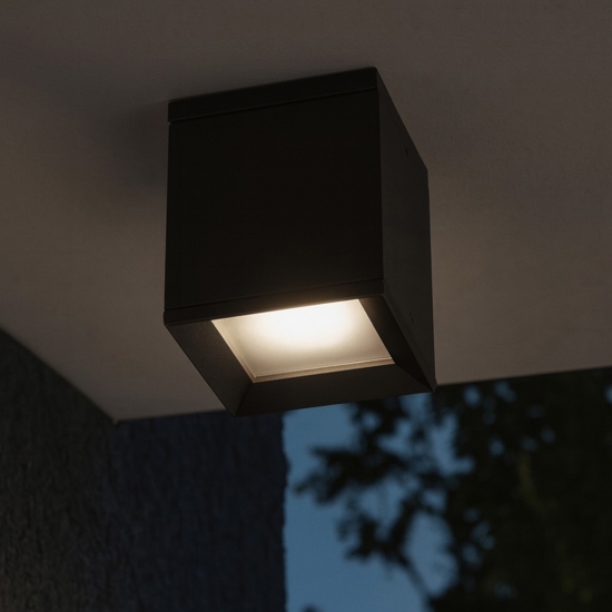 Faretto da esterno nero per soffitto cubo isyluce quadrato