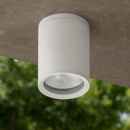 Faretto per esterno da soffitto gu10 220v ip44 cilindro metallo bianco