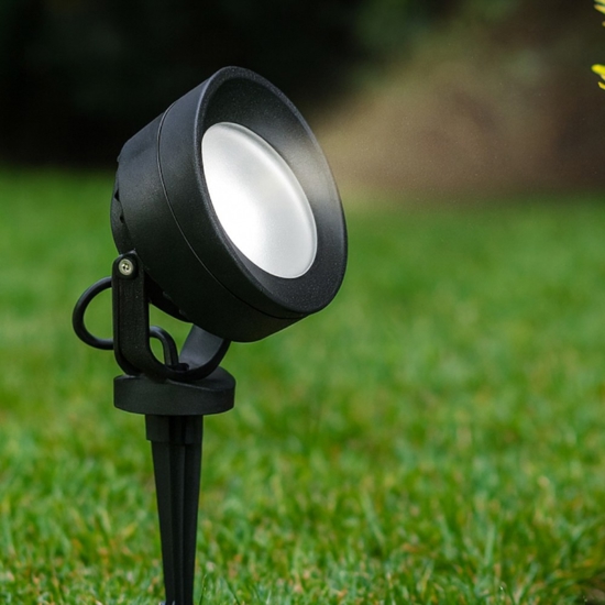 Ideal lux litio pr1 faretto da esterno per giardino con picchetto nero orientabile ip66
