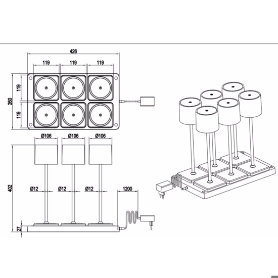 Kit 6 lampade da tavolo senza fili nero portatili per esterno ristorante