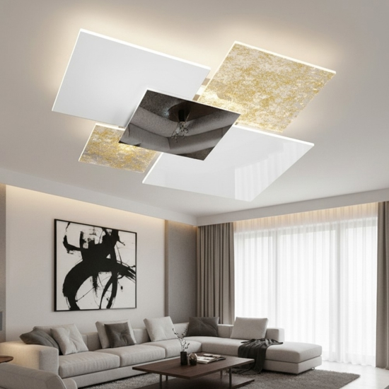 Plafoniera per cucina moderna 45cm vetri bianco foglia oro top light shadow