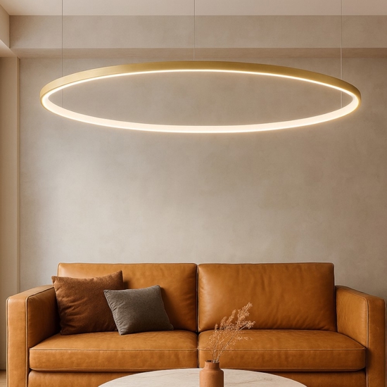 Lampadario moderno cerchio oro 100cm led per salone Lampadario moderno cerchio oro 100cm led per salone