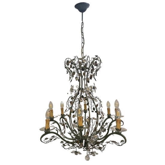 Lampadario mechini ferro battuto swarovski per salone fp