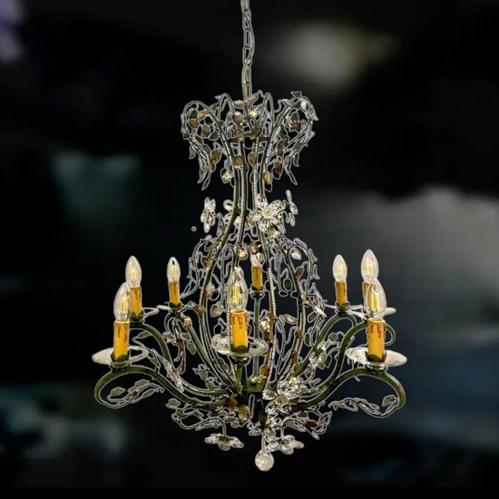 Lampadario mechini ferro battuto swarovski per salone fp