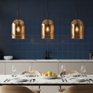 Lampadario per isola cucina doppi vetri ambra 3 luci