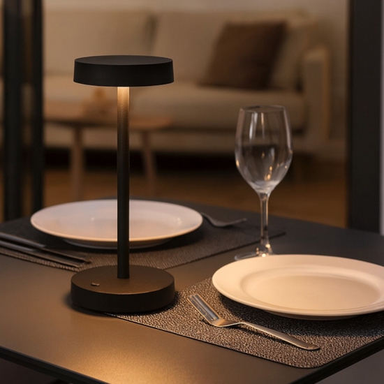 Ideal lux toffee tl lampada da tavolino led nera portatile batteria ricaricabile