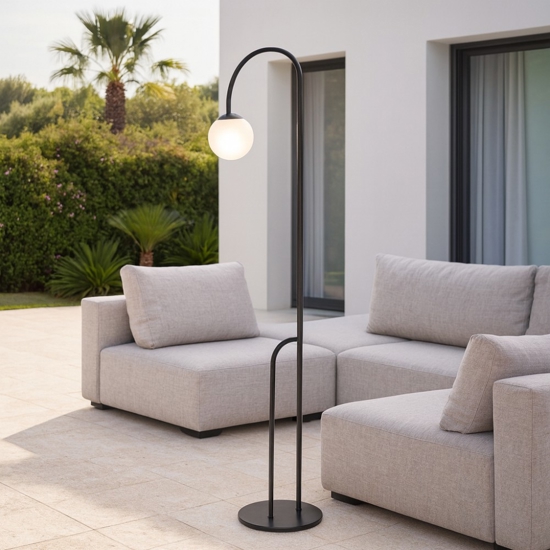 Piantana da esterno design ip65 nero sfera bianca led 3000k