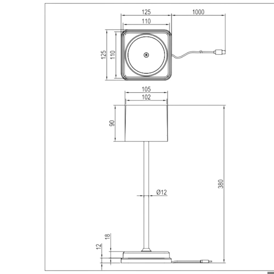 Lampada da tavolo nera portatile senza fili moderna led 1.5w 4000k