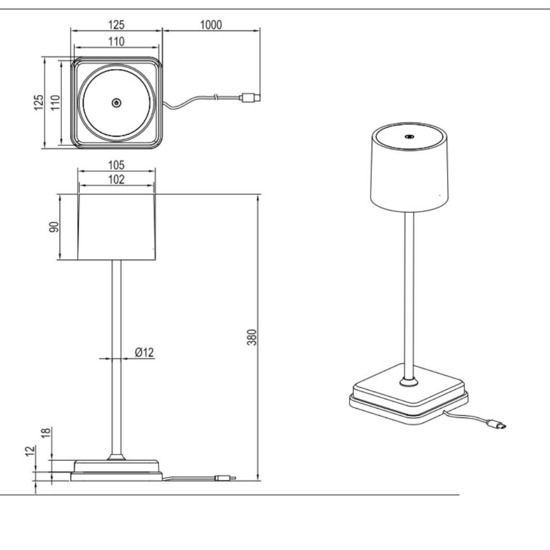 Kit 6 lampade da tavolo grigio senza fili con postazione ricaricabile