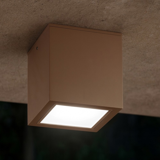Ideal lux techo pl1 big faretto da esterno a soffitto marrone corten