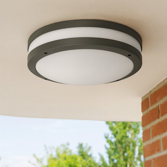 Plafoniera da esterno rotonda antracite gea luce ura