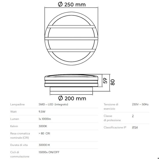 Applique rotonda da esterno antracite 9w 3000k