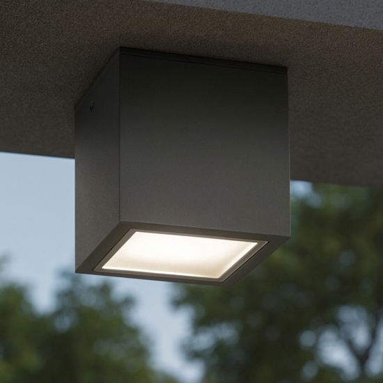 Ideal lux techo pl1 big plafoniera da esterno a soffitto cubo antracite