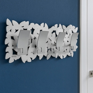 Appendiabiti a parete moderno per ingresso farfalle legno bianco grigio