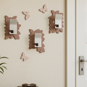 Appendiabiti da parete moderno farfalle legno colore rosa nuvola