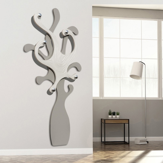 Appendiabiti albero da parete design per ingresso moderno bianco tortora
