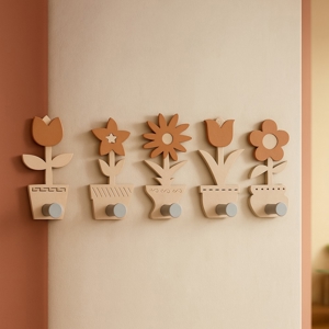 Ganci appendiabiti moderno da parete piantine miste legno colore sabbia rosata