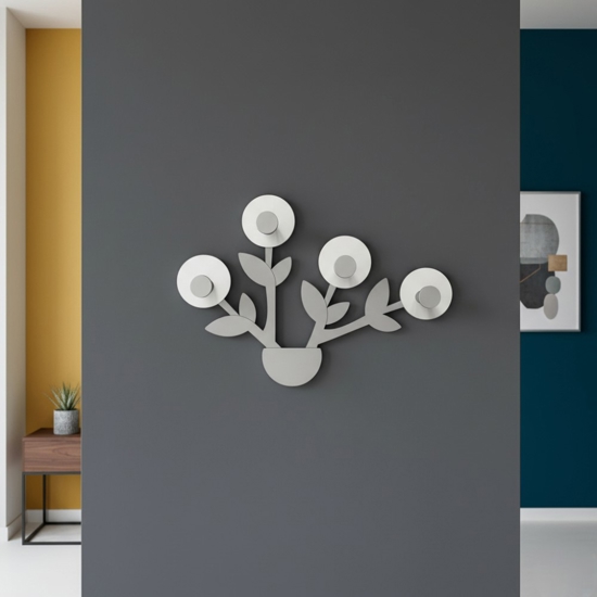 Appendiabiti particolare da parete per ingresso design legno bianco grigio