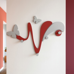 Appendiabiti da parete butterfly legno rosso rubino grigio 