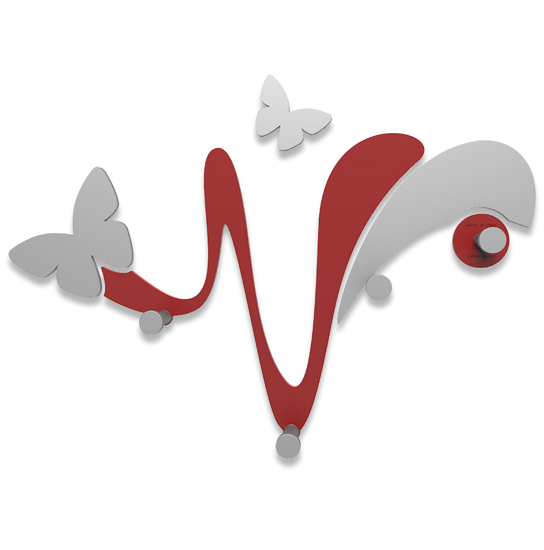 Appendiabiti da parete butterfly legno rosso rubino grigio 