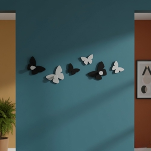 Attaccapanni da muro moderno 6 farfalle legno nero e grigio