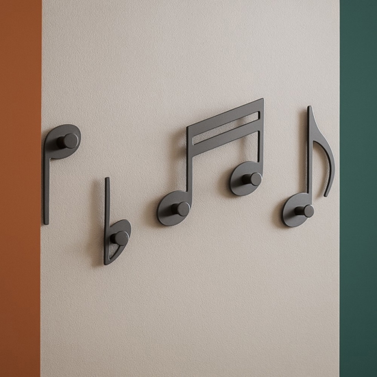 Appendiabiti note musicali a parete colore grigio quarzo per ingresso 