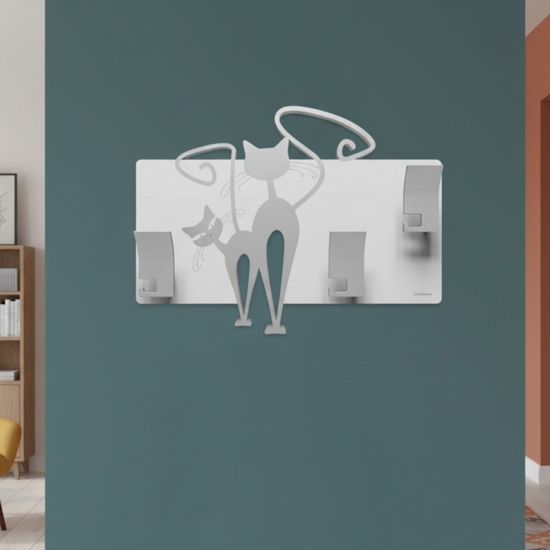 Appendiabiti moderno da parete gatti legno colore alluminio