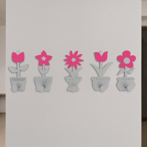 Appendiabiti da parete moderno piantine legno fucsia-grigio 