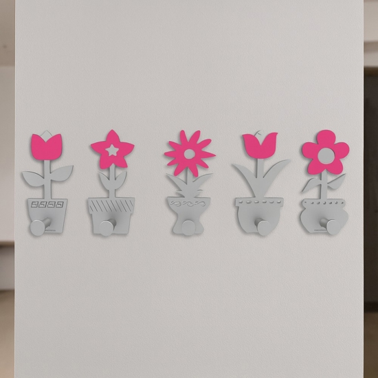 Appendiabiti da parete moderno piantine legno fucsia-grigio 