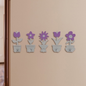Appendiabiti da parete con piantine legno viola-grigio