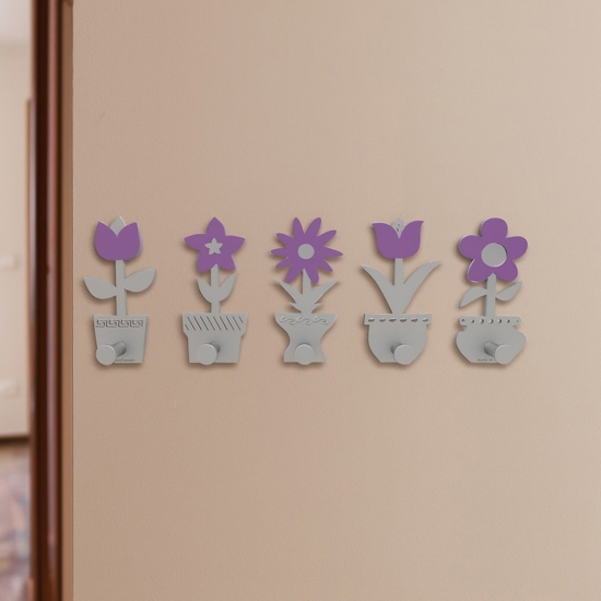 Appendiabiti da parete con piantine legno viola-grigio