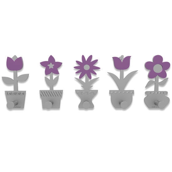 Appendiabiti da parete con piantine legno viola-grigio