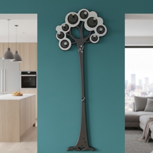 Visualizza i dettagli per Appendiabiti albero da parete legno colore bianco grigio Appendiabiti albero da parete legno colore bianco grigio