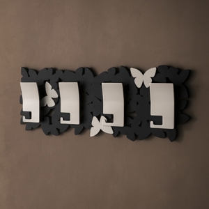 Appendiabiti da parete moderno farfalle legno traforato nero grigio