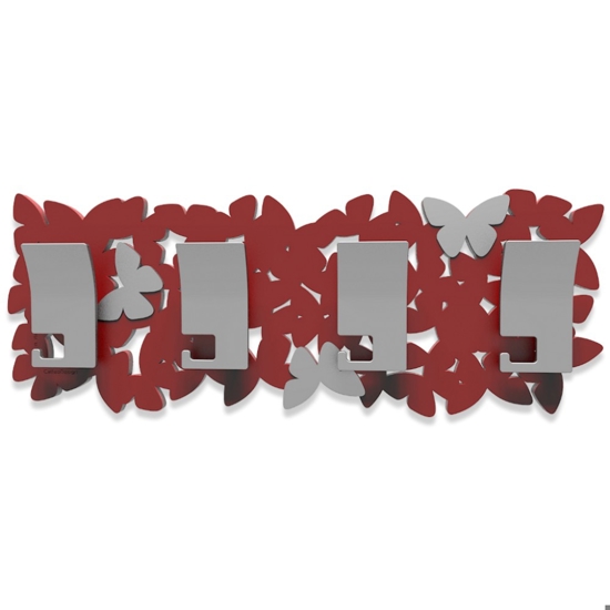 Appendiabiti moderno a parete butterfly legno rosso rubino grigio