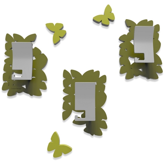 Cappendiabiti moderno da parete farfalle legno colore verde oliva
