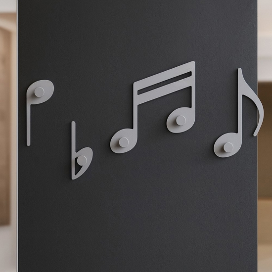 Appendiabiti da parete note musicali legno bianco Appendiabiti da parete note musicali legno bianco