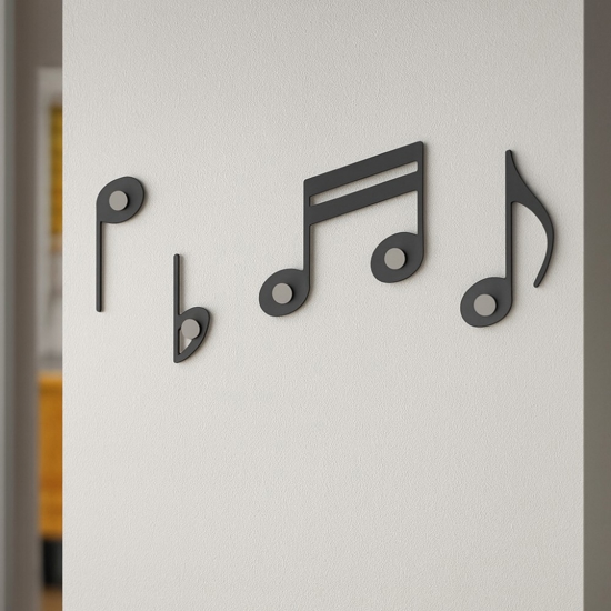 Appendiabiti da parete originale note musicali legno colore nero 