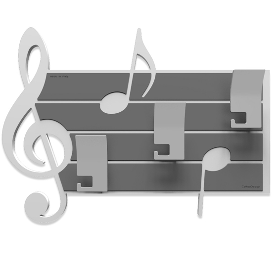 Appendiabiti da parete musicale legno bianco grigio 
