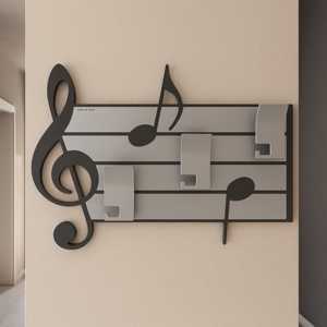 Visualizza i dettagli per Appendiabiti da parete note musicali legno nero e grigio Appendiabiti da parete note musicali legno nero e grigio
