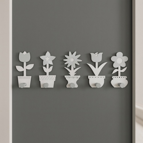 Appendiabiti da parete piantine legno bianco grigio design moderno