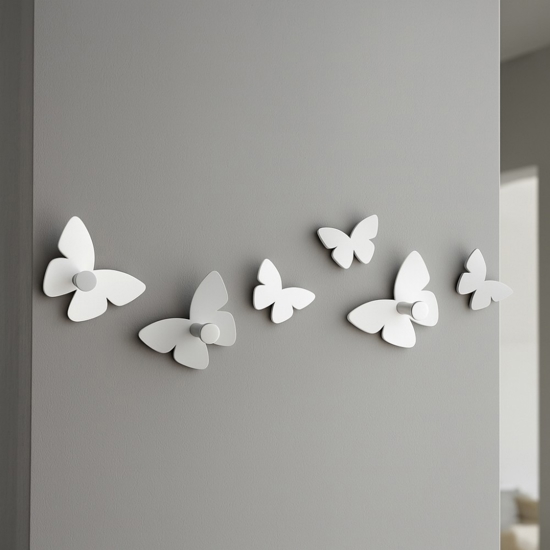 Appendiabiti da parete farfalle bianco grigio 3 ganci
