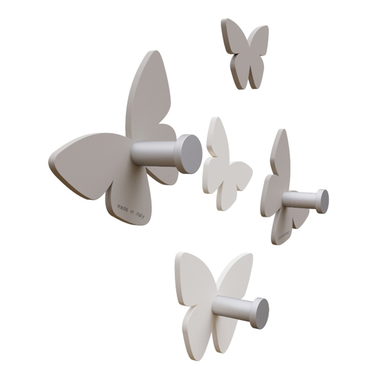 Appendiabiti da parete farfalle bianco grigio 3 ganci