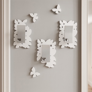 Visualizza i dettagli per Appendiabiti ganci a parete farfalle legno bianco-grigio Appendiabiti ganci a parete farfalle legno bianco-grigio