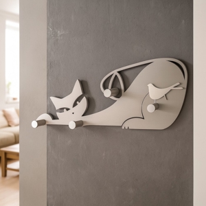 Appendiabiti da parete gatto tortora moderno in legno taglio laser